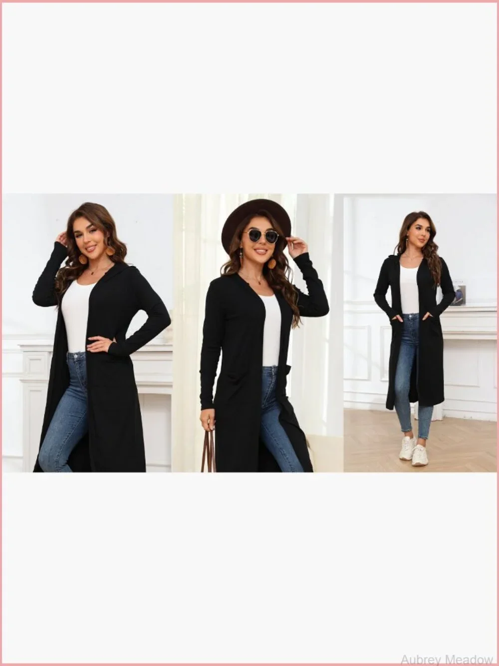 Hooded Long Cardigan Open Front Lightweight with Pockets - Picture 6 of 6